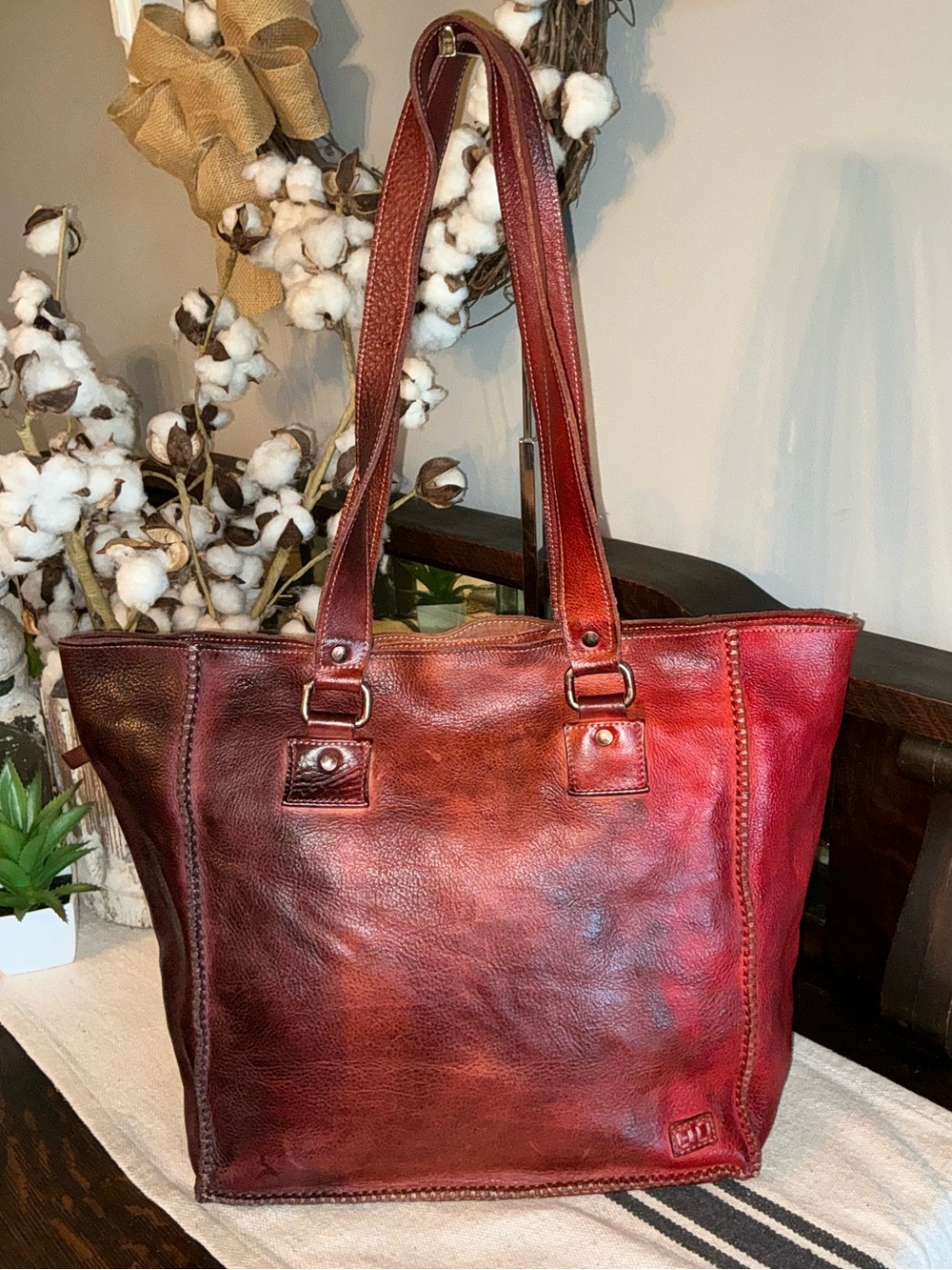 Bed Stu Leather Celindra LTC Shoulder Tote Bag Cranberry Red Retail $370